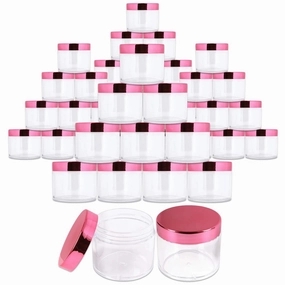 Beauticom 2 oz./ 60 Grams/ 60 ML Thick Wall Round Clear Plastic LEAK-PROOF Jars Container with ROSE GOLD Lids for Cosmetic, Lip Balm, Creams, Lotions, Liquids (384 Jars, Rose Gold)