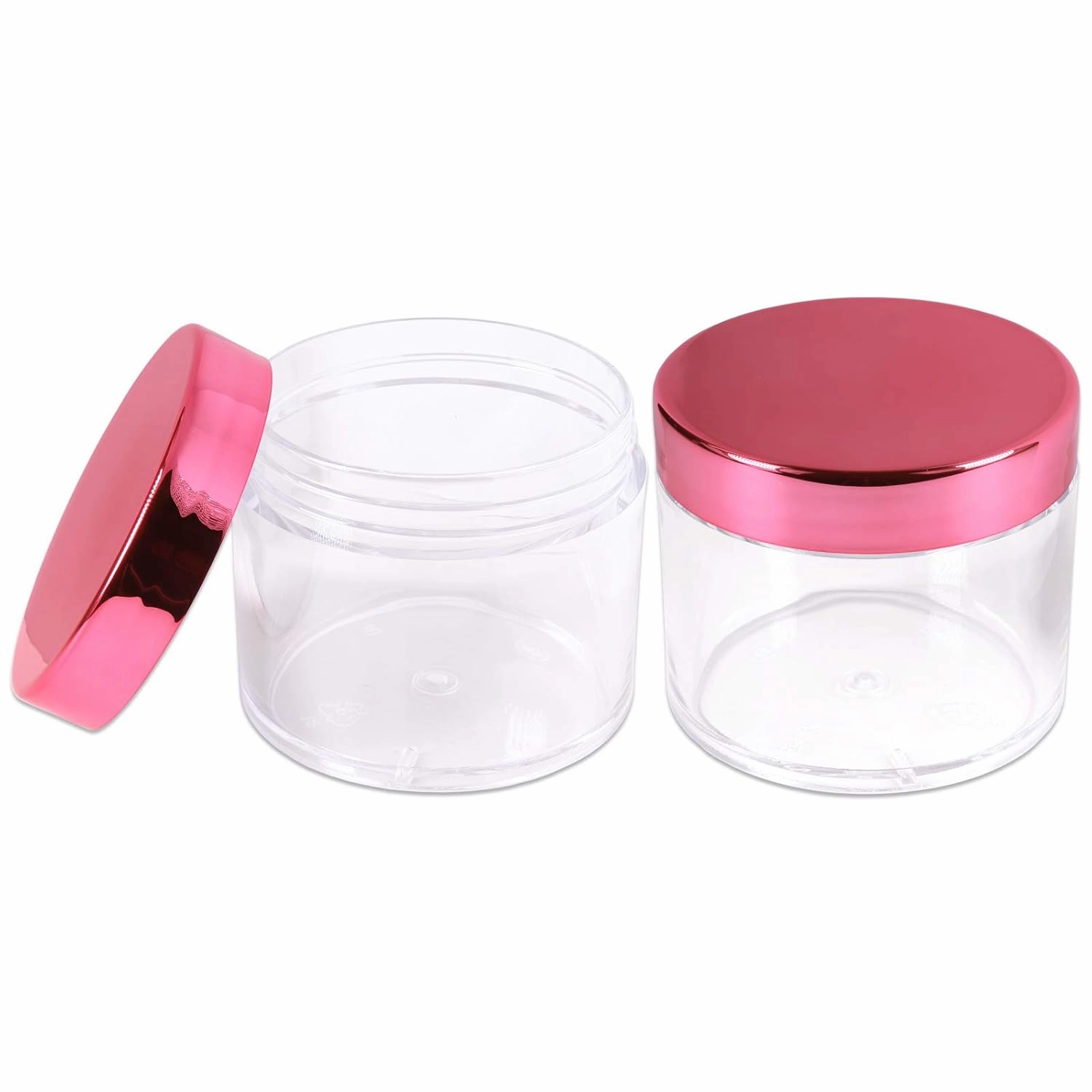 Beauticom 2 oz./ 60 Grams/ 60 ML Thick Wall Round Clear Plastic LEAK-PROOF Jars Container with ROSE GOLD Lids for Cosmetic, Lip Balm, Creams, Lotions, Liquids (384 Jars, Rose Gold)