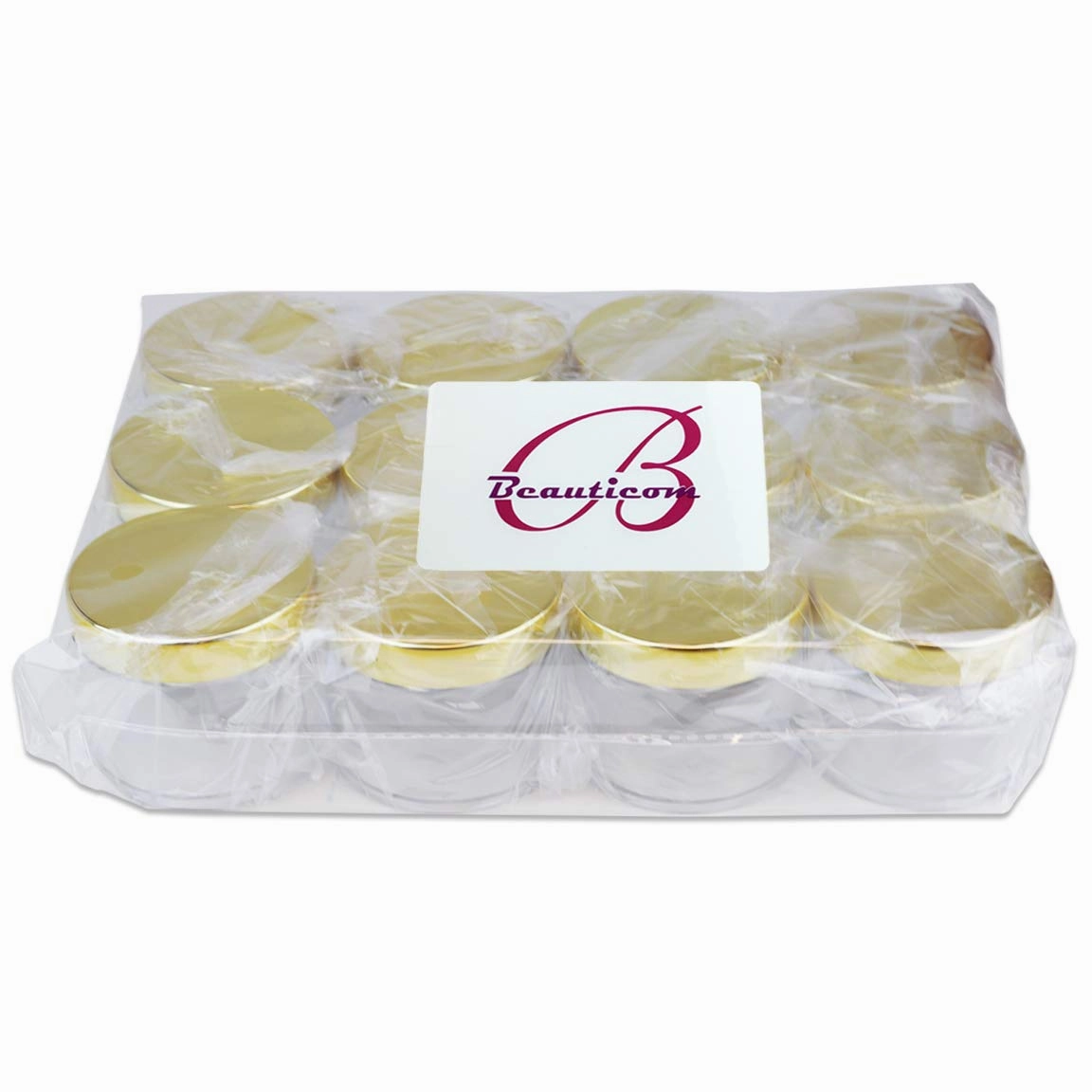 Beauticom 60 Grams/60 ML (2 Oz) Round Clear Leak Proof Plastic Container Jars with Gold Lids for Travel Storage Makeup Cosmetic Lotion Scrubs Creams Oils Salves Ointments (384 Jars)