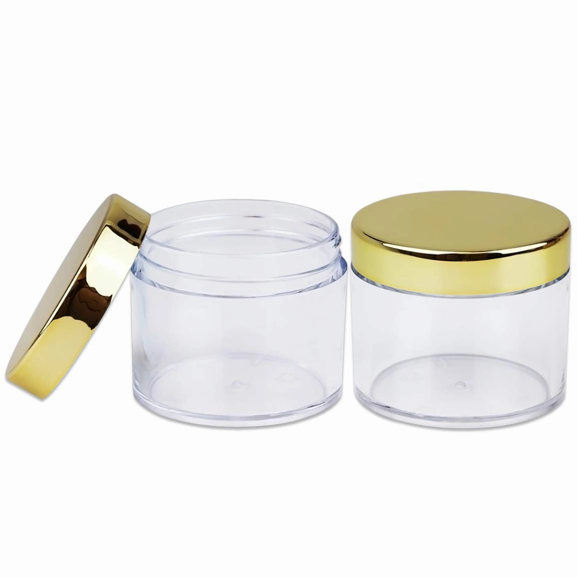 Beauticom 60 Grams/60 ML (2 Oz) Round Clear Leak Proof Plastic Container Jars with Gold Lids for Travel Storage Makeup Cosmetic Lotion Scrubs Creams Oils Salves Ointments (384 Jars)