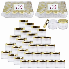Beauticom 60 Grams/60 ML (2 Oz) Round Clear Leak Proof Plastic Container Jars with Gold Lids for Travel Storage Makeup Cosmetic Lotion Scrubs Creams Oils Salves Ointments (384 Jars)