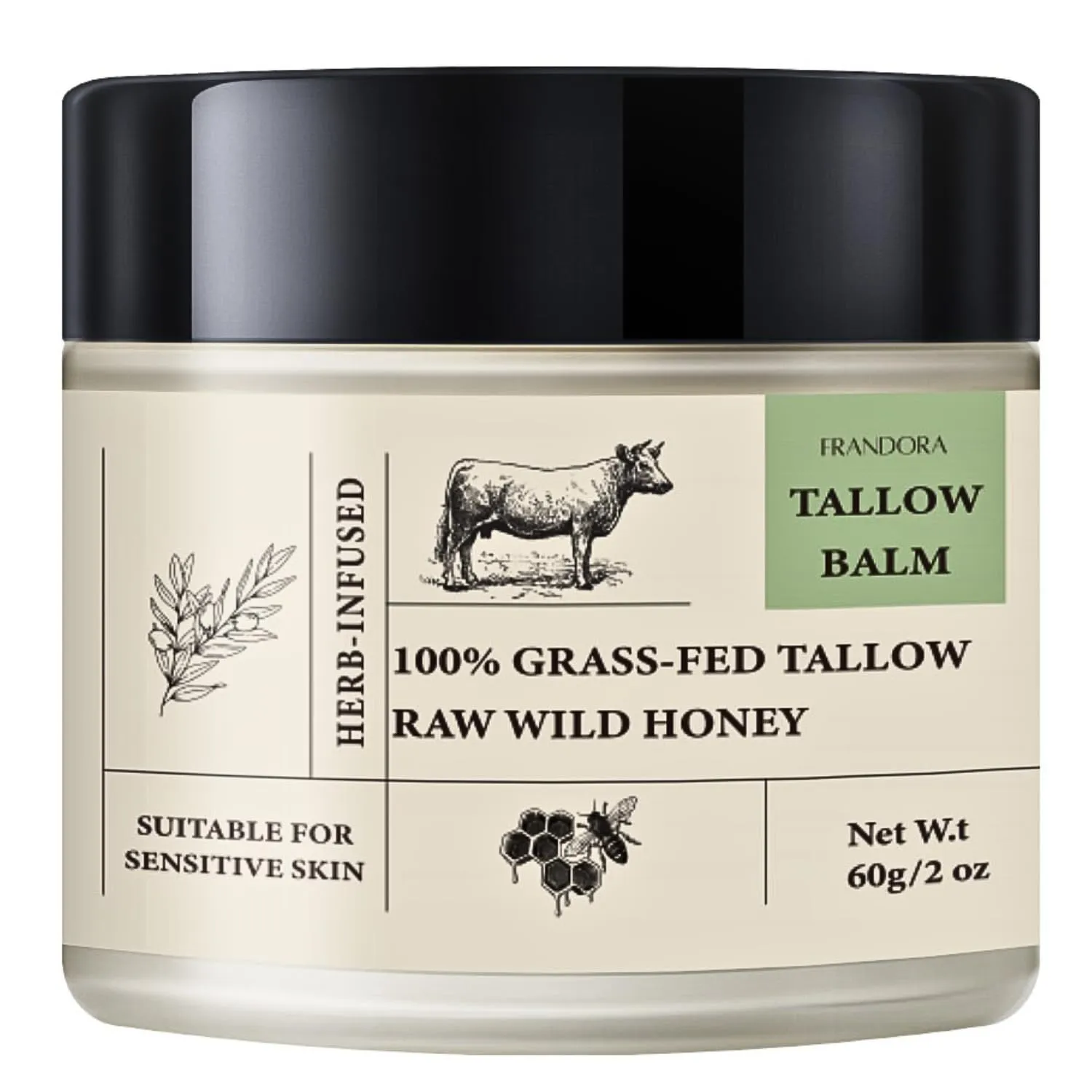 Beef Tallow & Honey Balm – All-Natural Moisturizer Hydrates and Nourishes the Skin, Grass-fed Beef Tallow Honey Balm blend - Ultra-Nourishing Moisturizer for Face, Body & Hands.