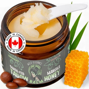 Beef Tallow and Honey Balm for Skin - Grass-Fed, Grass-Finished Face and Body Cream, Moisturizer for Dry Skin and Eczema, Shea Butter, Jojoba, Almond Oil, Beeswax, Lemongrass, Made in Canada, 2 oz