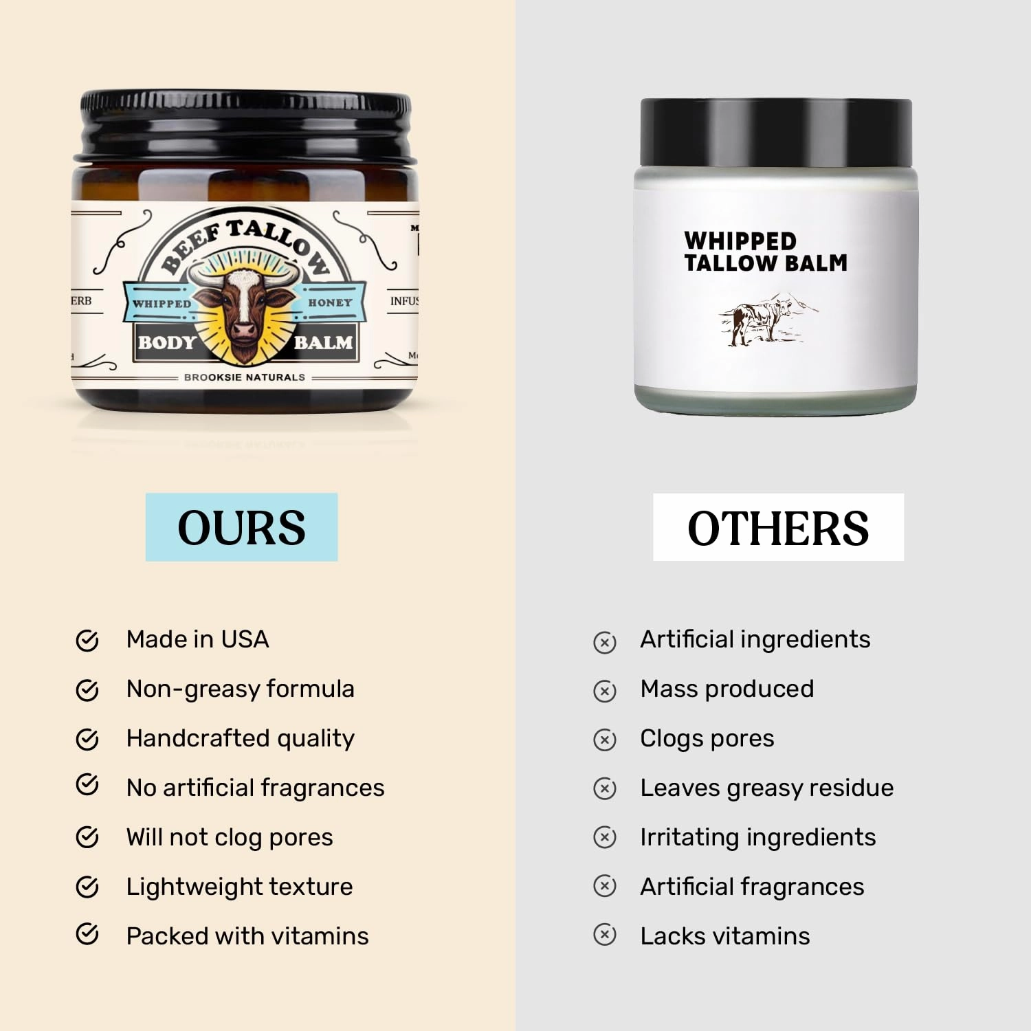 Beef Tallow and Honey Balm for Skin - Moisturizer Cream - 100% Grass Fed Whipped Beef Tallow - Herb Infused - Supports Eczema, Rosacea - Made in USA - Unscented - 2 oz