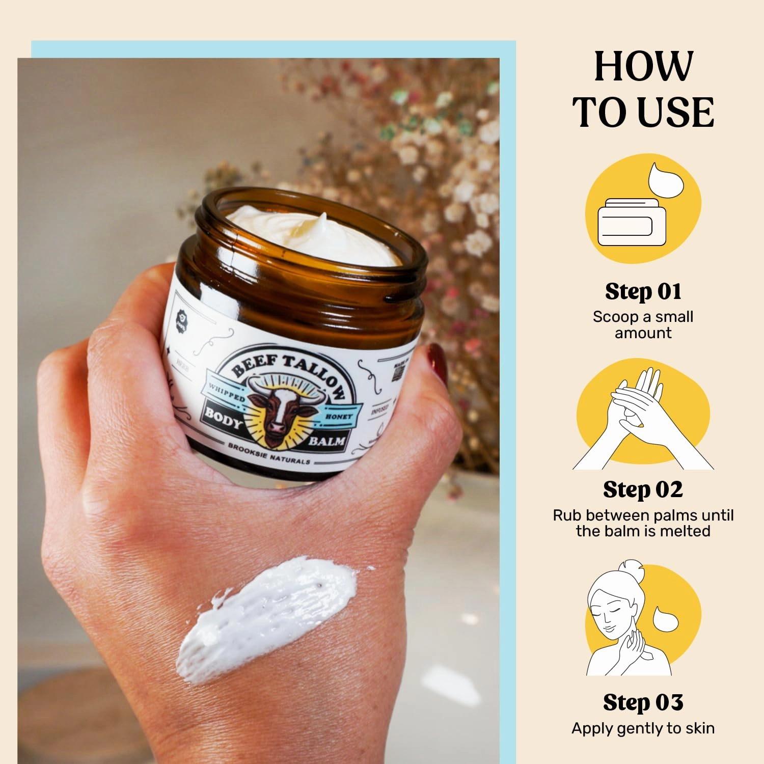 Beef Tallow and Honey Balm for Skin - Moisturizer Cream - 100% Grass Fed Whipped Beef Tallow - Herb Infused - Supports Eczema, Rosacea - Made in USA - Unscented - 2 oz