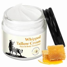 Beef Tallow Balm with Honey - Face & Body Moisturizer for Dry, Sensitive Skin - Anti-Aging Cream Reduces Fine Lines, Deep Hydration & Skin Barrier Repair - 60g