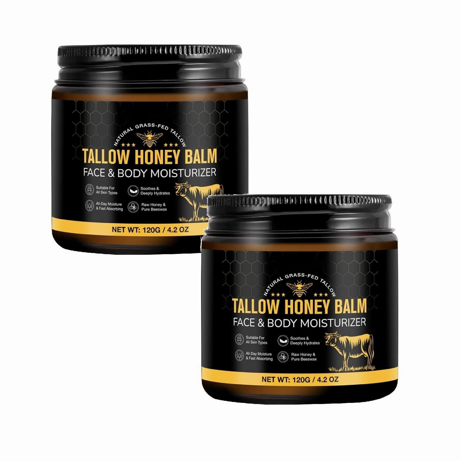 Beef Tallow for Face, Beef Tallow for Skin, Hydrating Balm with Raw Honey and Beeswax, Grass-Fed Beef Raw Wild Honey Blend, Body & Face Moisturizer, Natural Formula, Light Scent (2)