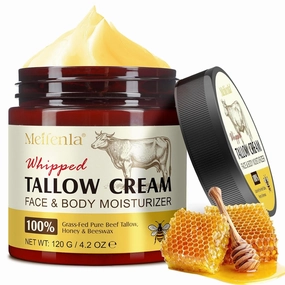 Beef Tallow for Face, Organic Beef Tallow for Skin, 100% Grass Fed Beef Tallow Moisturizer for Skin Care, Tallow and Honey Balm for Sensitive Skin, Tallow Face Moisturizer, Deeply Nourishing for Body