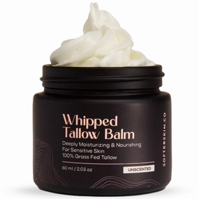 Beef Tallow for Skin (Unscented 2 oz) - Whipped Tallow Balm for Face and Body - Natural Moisturizer for Sensitive Dry Skin - Handmade Body Butter - 100% Grass-Fed - Gentle Skincare Cream - Belly Butter Lotion