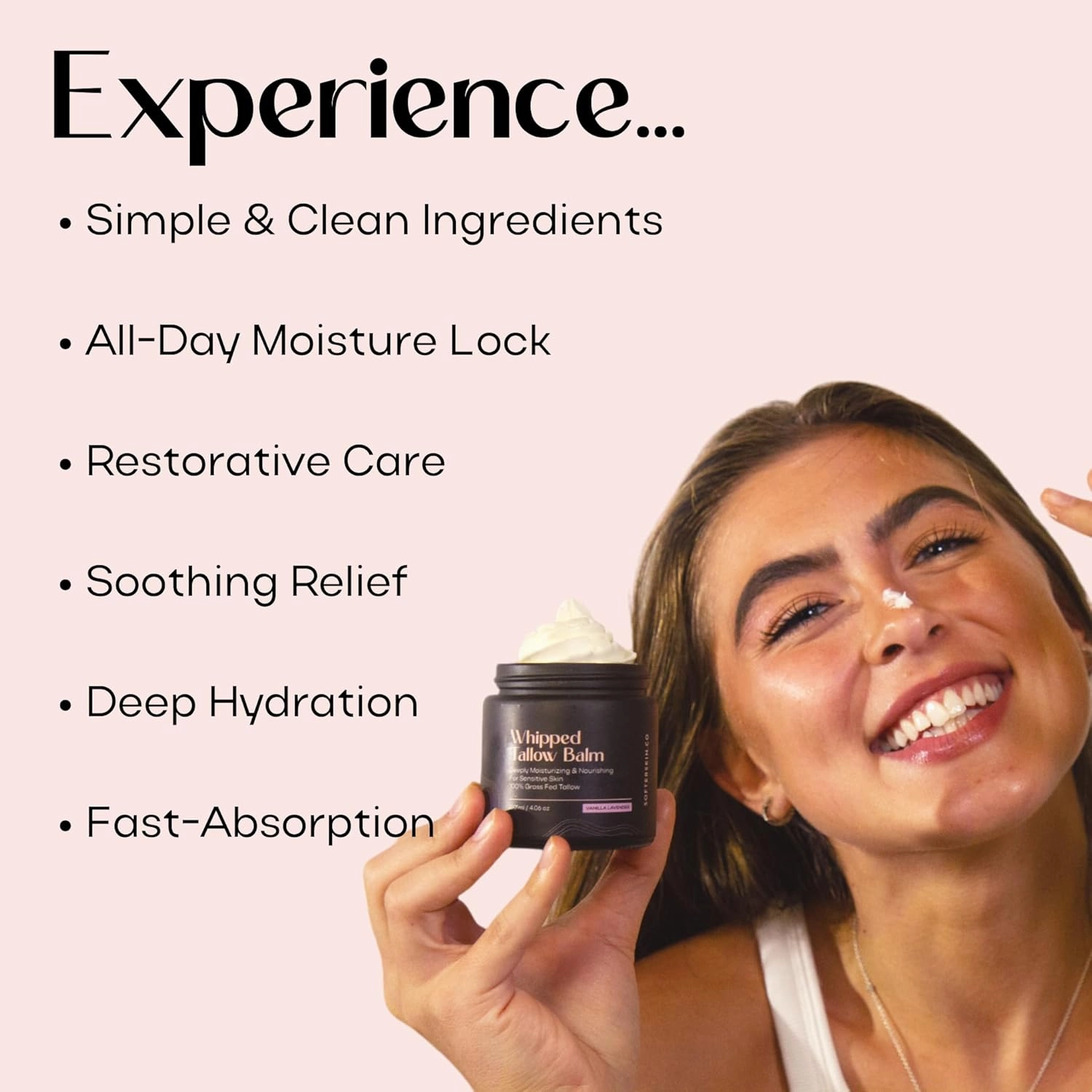 Beef Tallow for Skin (Unscented 2 oz) - Whipped Tallow Balm for Face and Body - Natural Moisturizer for Sensitive Dry Skin - Handmade Body Butter - 100% Grass-Fed - Gentle Skincare Cream - Belly Butter Lotion