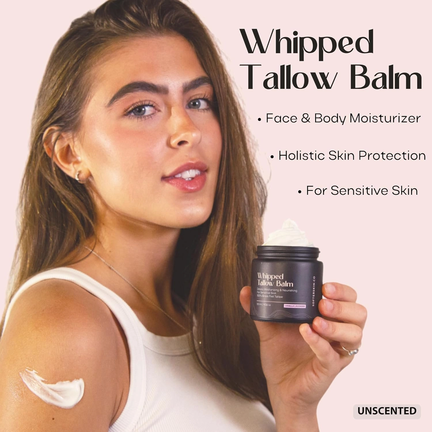 Beef Tallow for Skin (Unscented 2 oz) - Whipped Tallow Balm for Face and Body - Natural Moisturizer for Sensitive Dry Skin - Handmade Body Butter - 100% Grass-Fed - Gentle Skincare Cream - Belly Butter Lotion