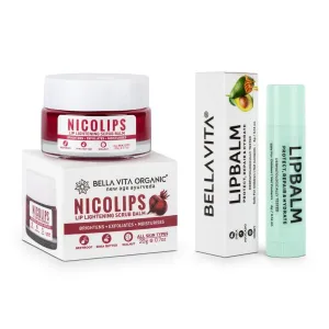 Be.ll.a Vit..a Organic NicoLips Lip Scrub & NicoBalm Lip Balm Combo For Dry, Chapped & Dark Lips Remover Treatment, 20 g,
