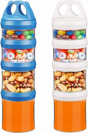 BeneLabel Stackable Food Storage Containers with Twist Lock System - BPA-Free Tritan Containers for Travel, Formula, Protein Powder, Snacks - Leakproof & Dishwasher Safe (Blue and White, 31oz per)