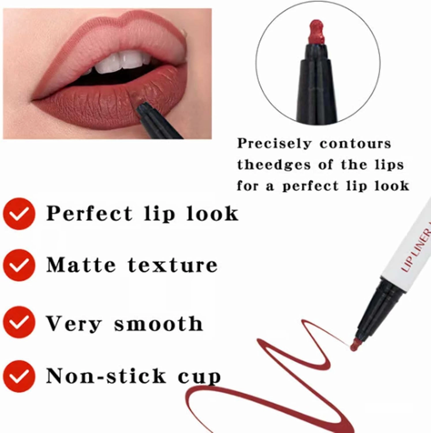 Benighty Liquid Lip Liner, Longwear Matte Liquid Lipstick, 2-in-1 Waterproof, Non-Stick, Quick-Drying