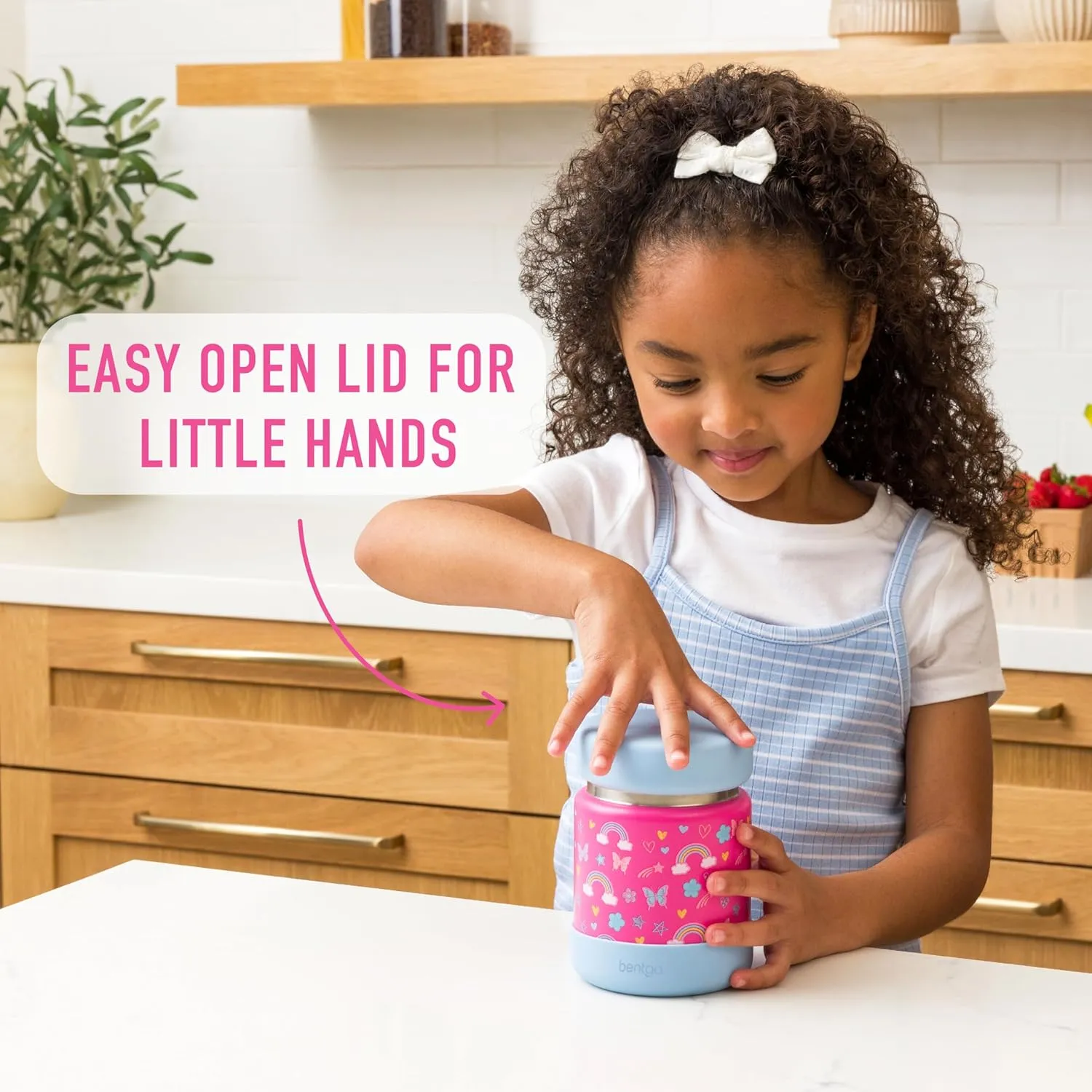 Bentgo Kids Stainless Steel Food Jar - 11oz Leak-Proof Double Insulated Hot or Cold Food Container with Removable Silicone Bumper, Dishwasher Safe, Easy Open Lid, Ages 3  (Rainbows and Butterflies)