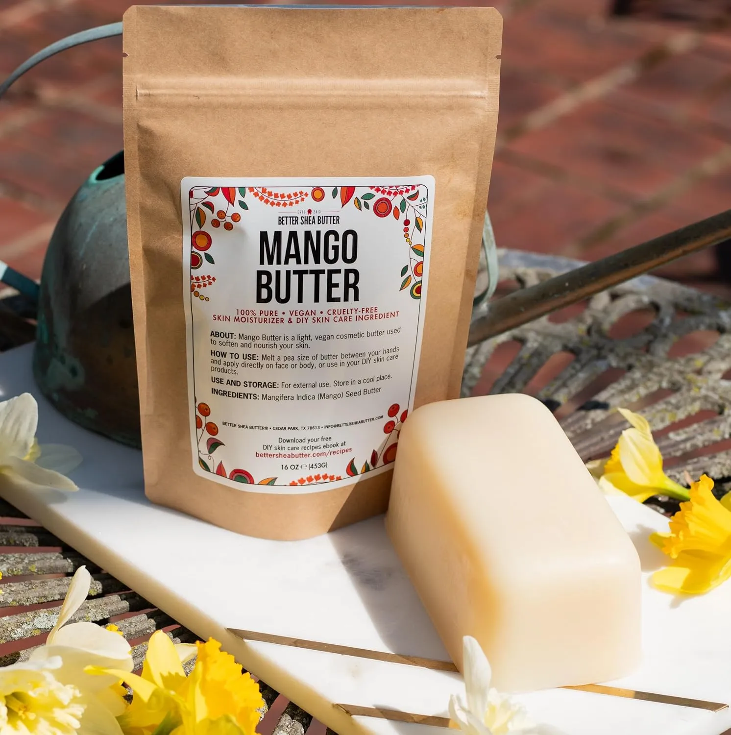 Better Shea Butter Mango Butter 100% Natural Skin Moisturizer, 1 LB Block