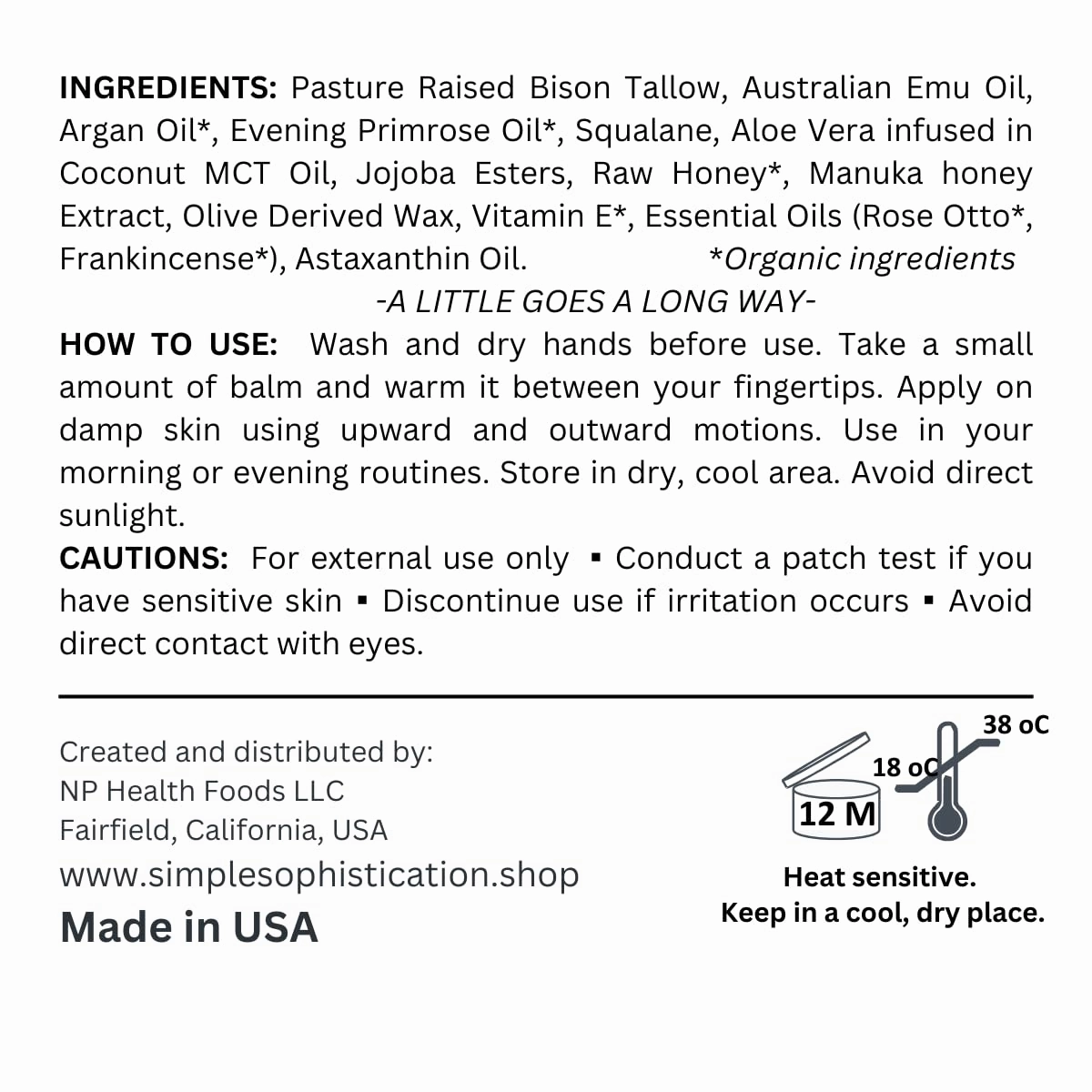 BISON | EMU | HONEY Balm - made with pasture raised Bison tallow and antioxidant Astaxanthin | Tallow Balm | with honey and emu oil | All natural | suitable for sensitive skin - 2 fl oz