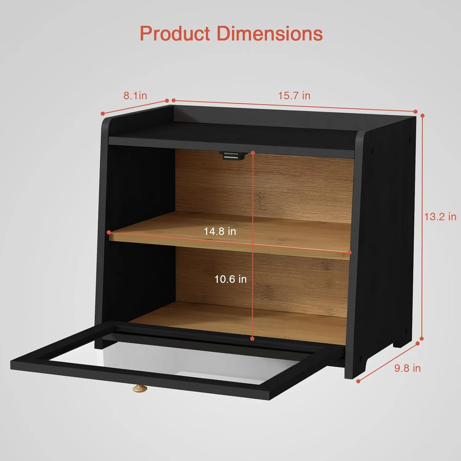Black Bread Box for Kitchen Countertop, Large Bread Storage Container for Homemade Bread, Wood Farmhouse Breadbox Organizer for Kitchen Counter Corner, Cabinet, Pantry, Cupboard (Black)