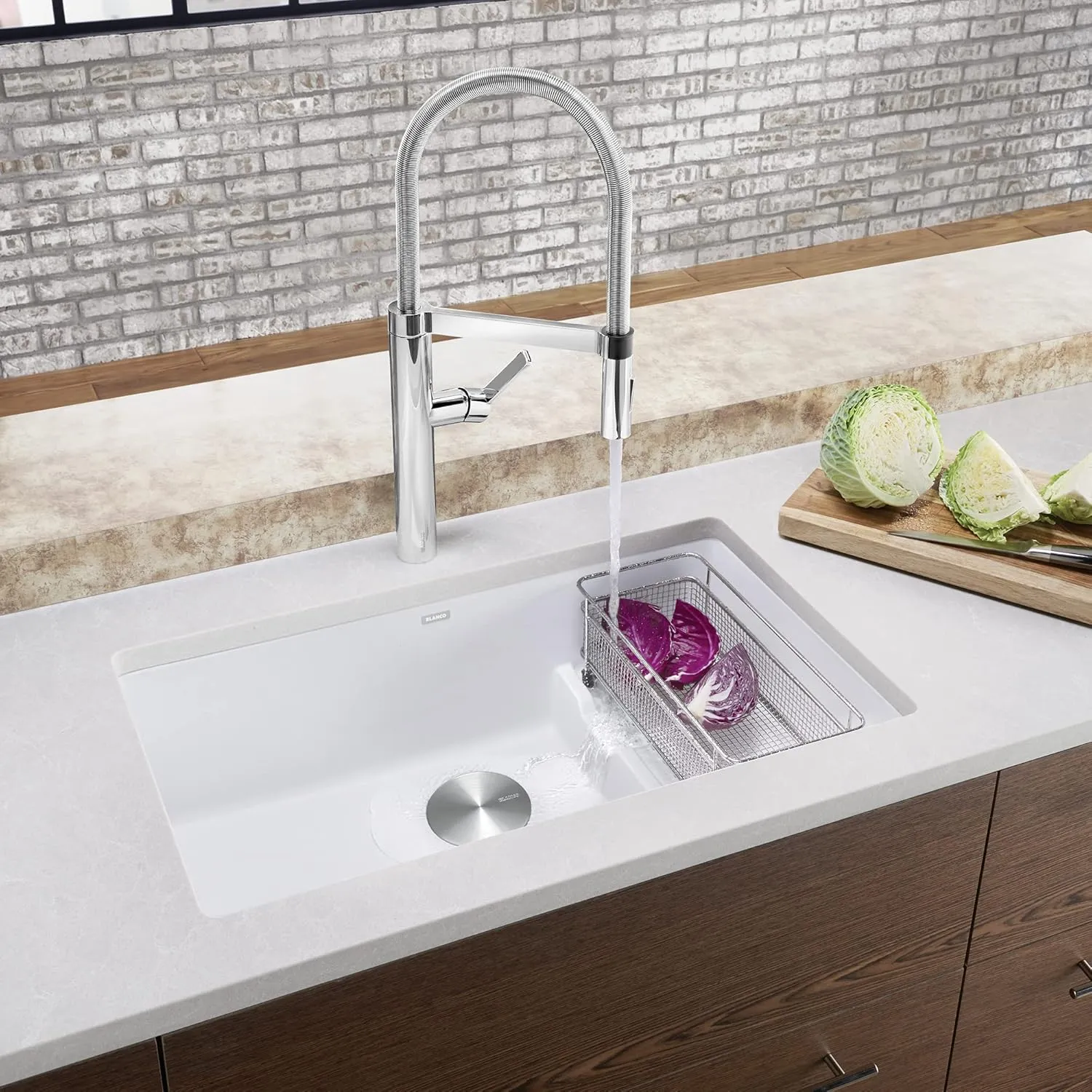 BLANCO, White 519453 PRECIS CASCADE SILGRANIT Undermount Kitchen Sink with Colander