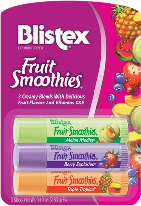 Blistex Fruit Smoothies Lip Balm, (3) 0.10 oz. sticks, Pack of 12