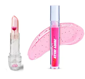 Blossom Juicy Jelly Moisturizing Lip Care Fruit Flavored Nourishing Lip Oil   pH Technology Color Changing Strawberry Scented Crystal Lip Balm, 2 Pack Bundle, Strawberry/Pink