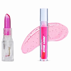 Blossom Juicy Jelly Moisturizing Lip Care Fruit Flavored Nourishing Lip Oil   pH Technology Color Changing Shimmering Lip Balm, 2 Pack Bundle, Strawberry/Electric Pink