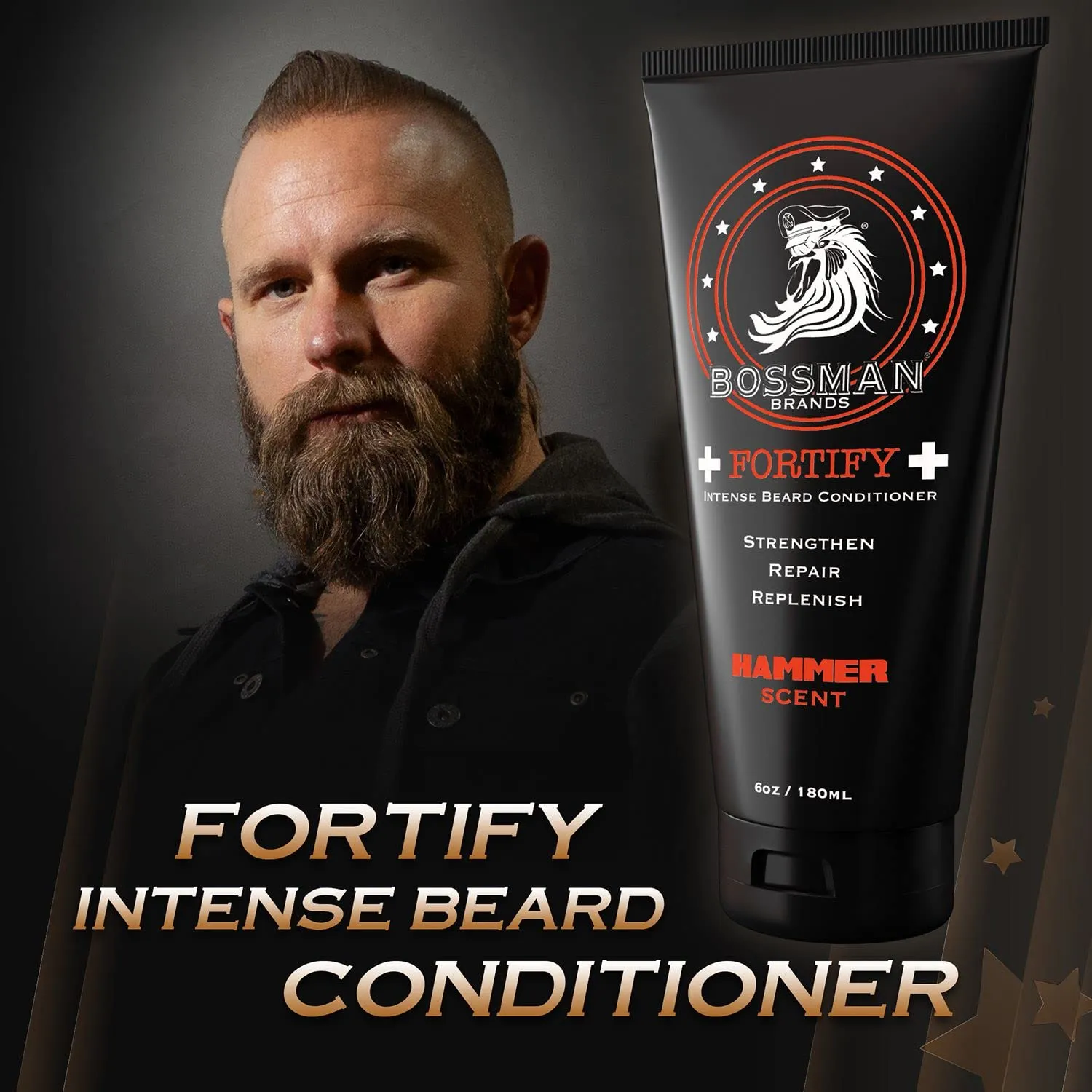 Bossman Fortify Intense Beard Conditioner for Men (Hammer Scent) – Moisturizes, Replenishes & Protects with Natural Ingredients – Thicker Formula, Made in USA