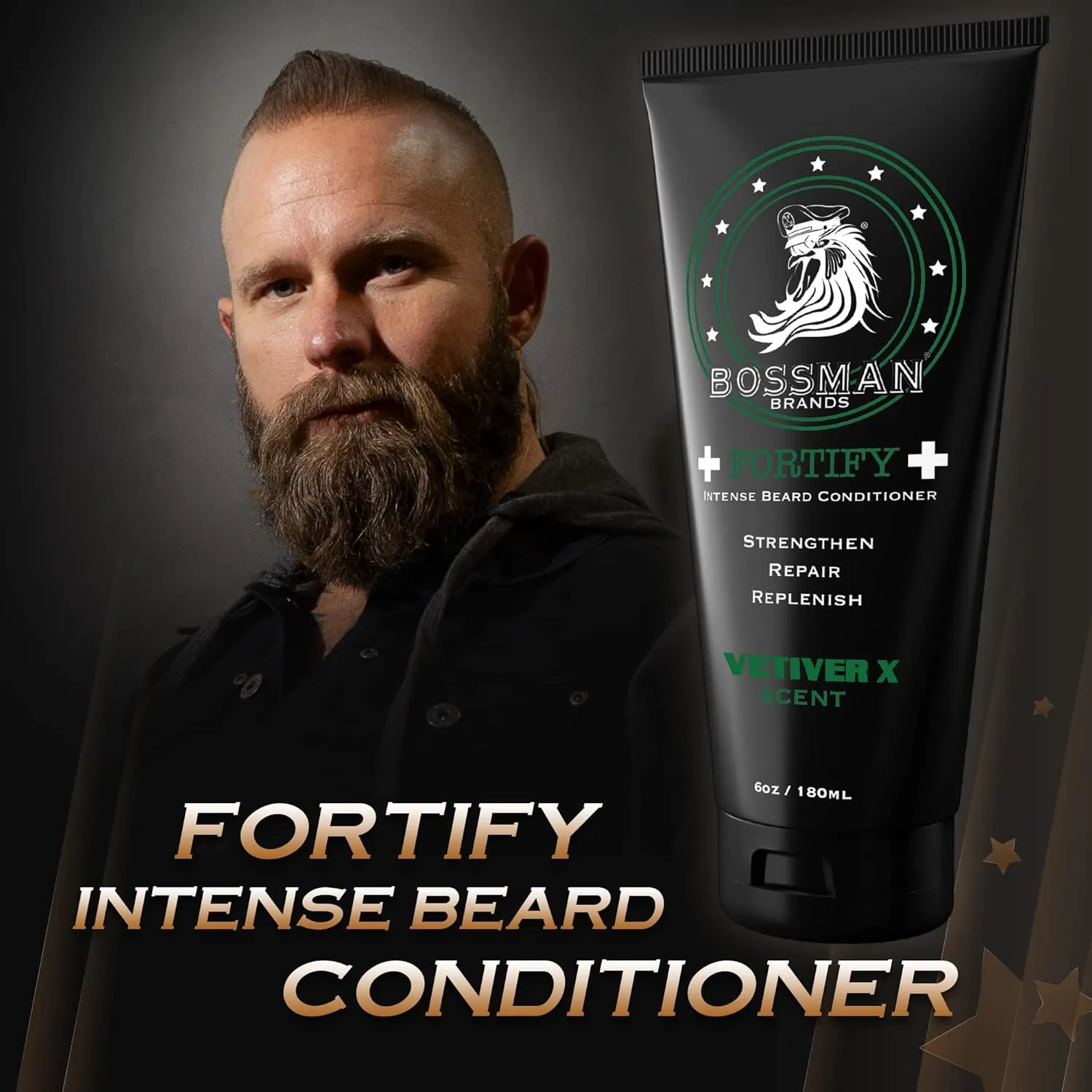 Bossman Fortify Intense Beard Conditioner for Men (Vetiver X Scent) – Moisturizes, Replenishes & Protects with Natural Ingredients – Thicker Formula, Made in USA