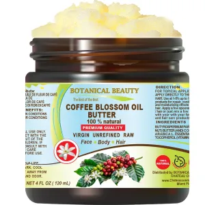 Botanical Beauty COFFEE BLOSSOM OIL BUTTER 100% Natural 4 Fl.oz.- 120 ml. Coffee Blossom Essential Oil in Shea Nut Butter for FACE, SKIN, BODY, HAIR, NAILS. Beauty Skin Moisturizer Oil Butter