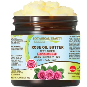 Botanical Beauty ROSE OIL BUTTER 100% Natural Rose Essential Oil in Shea Nut Butter for FACE SKIN BODY HAIR NAILS Beauty Skin Moisturizer Oil Butter Skin Nourishing (4 Fl Oz 120 ml)