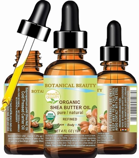 Botanical Beauty ORGANIC SHEA BUTTER OIL 100% Pure Natural Undiluted Refined Cold Pressed Carrier Oil. 4 Fl.oz.- 120 ml. for Face, Skin, Hair, Lip, Nails. African Shea (Karite) Nut Oil