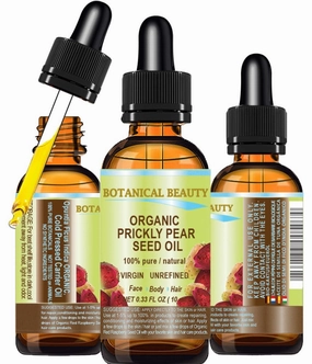 Botanical Beauty PRICKLY PEAR CACTUS SEED OIL 100% Pure Natural Undiluted Virgin Unrefined Cold Pressed Carrier oil. 0.33 Fl.oz.- 10 ml. For Face, Skin, Hair, Lip, Nails