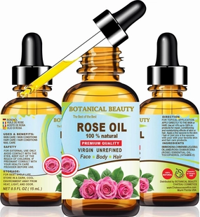 Botanical Beauty Rose Oil Rosa Damascena 100% Natural 0.5 Fl oz - 15 ml Rose Essential Oil for FACE, Skin, Body, Hair, Nails Beauty Oil, Skin Moisturizer Oil, Nourishing Oil, Perfume, Soap Making