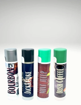 Bourbon Lip Balm 4-Pack – Whiskey Flavored Lip Care - Irish Coffee, Jack'n Cola, Mint Julep and Bourbon Flavor - Smooth, Bold & Irresistible!
