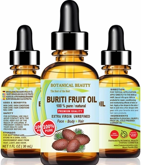 Brazilian BURITI FRUIT OIL 100% Pure Natural Virgin Unrefined Cold Pressed Carrier Oil Undiluted 1 fl.oz-30 ml for Face, Body, Hair, Lip, Nails by Botanical Beauty
