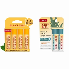 Burt's Bees Lip Balm Easter Basket Stuffers - Original Beeswax, With Rescue Balm Cooling Eucalyptus, Moisturizer For Dry Lips, 6 Tubes