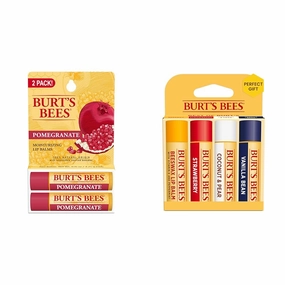 Burt's Bees Lip Balm Mothers Day Gifts for Mom - Pomegranate, Strawberry, Coconut and Pear, Vanilla Bean, Moisturizing Lip Treatment, 6 Tubes
