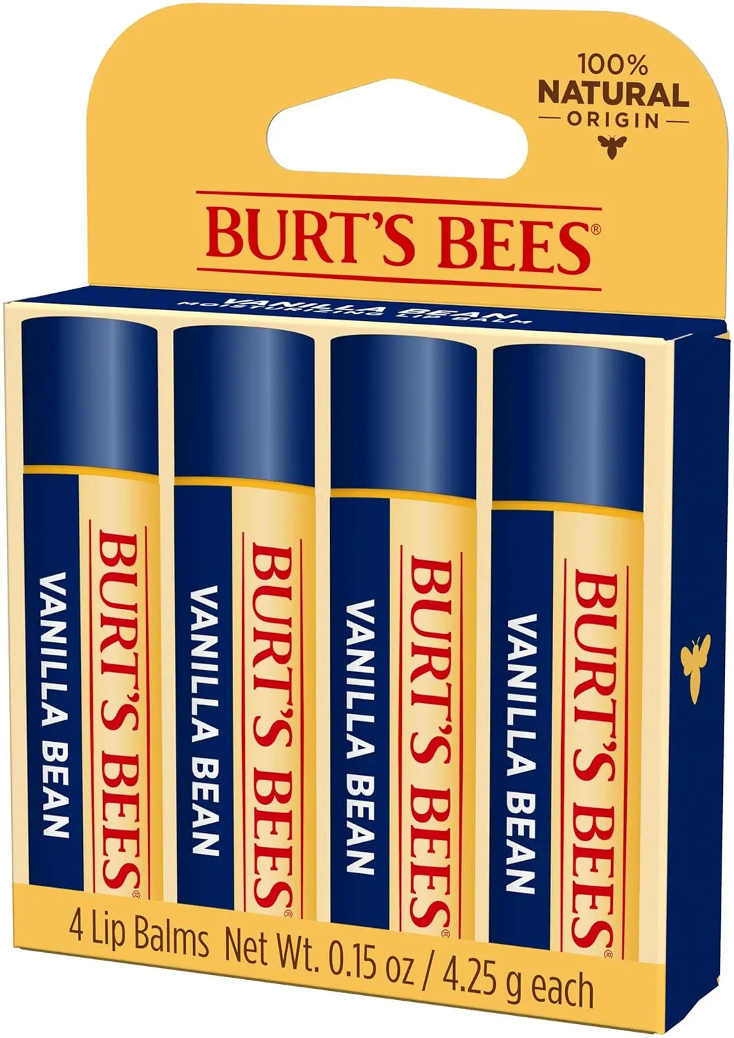 Burt's Bees 100% Natural Moisturizing Lip Balm, Vanilla Bean - 4 Tubes