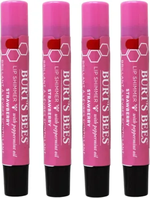 Burt's Bees Lip Shimmer Strawberry, 0.09 Ounce (Pack of 4)