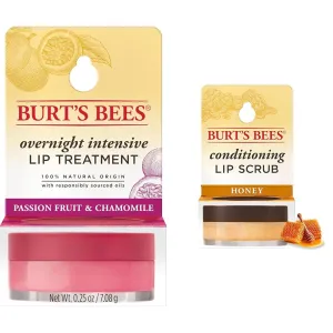 Burt's Bees Overnight Lip Sleeping Mask 0.25oz, Conditioning Honey Lip Scrub 0.25oz - Moisturizing, Hydrating, Exfoliating