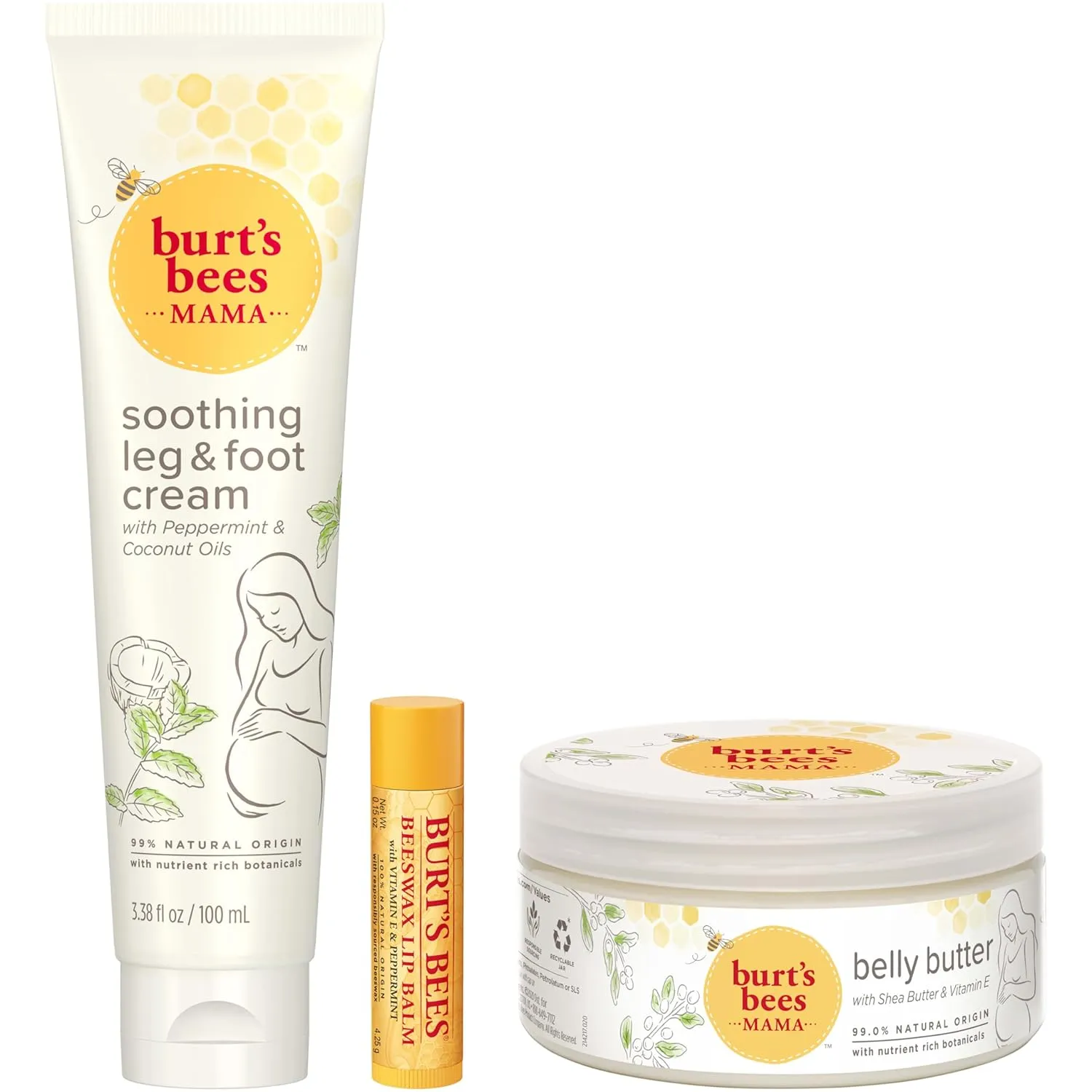 Burt's Bees Pregnancy Essentials Gifts Set, 3 Giftable Baby Shower Products & Must Have Baby Registry Items, Nourishing Skincare - Mama Belly Butter, Original Lip Balm, Leg & Foot Cream