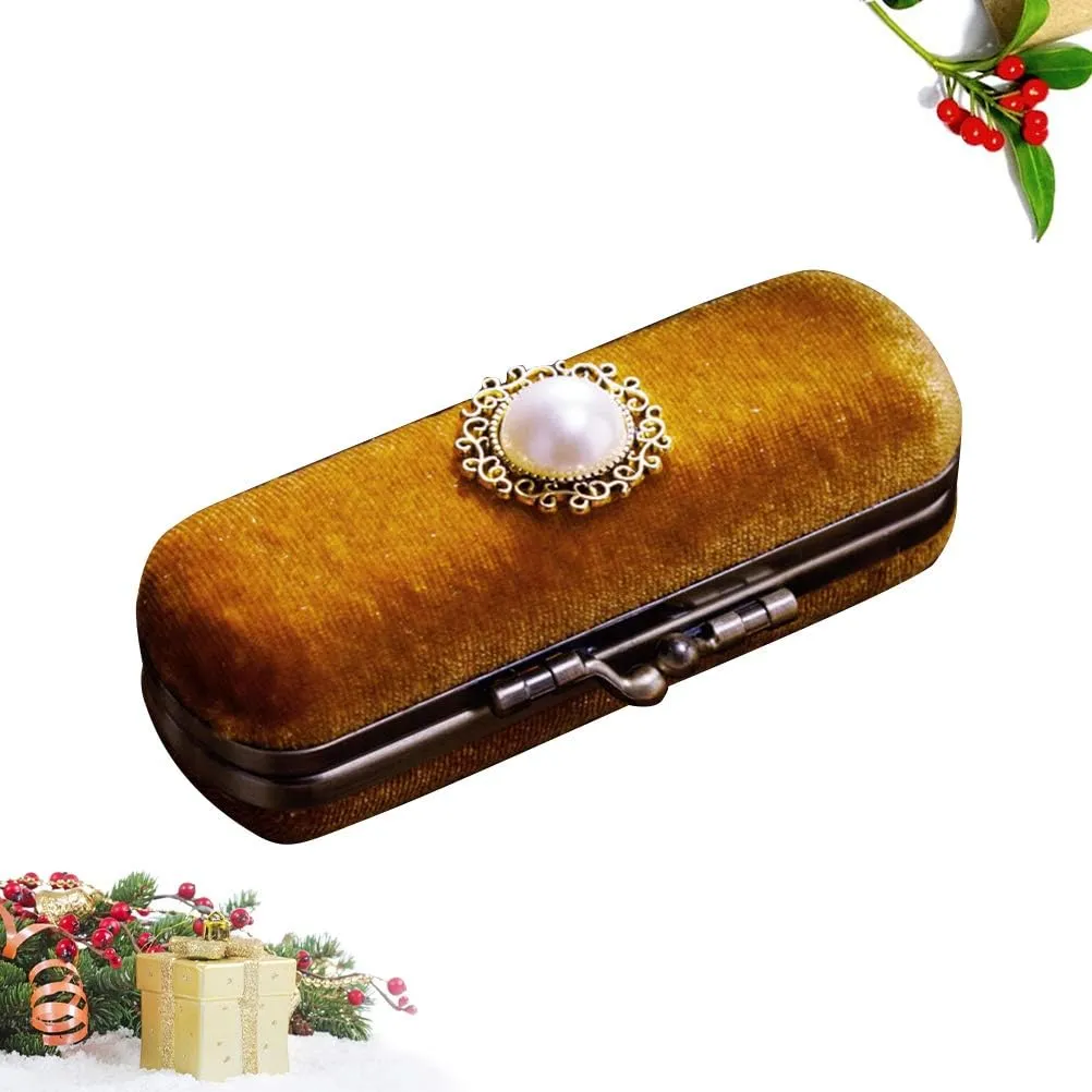Cabilock Fashion Retro Velvet Lipstick Box Lip Balm Organizer Bag Durable Soft Cosmetic Storage Case with Mirror (Chocolate)