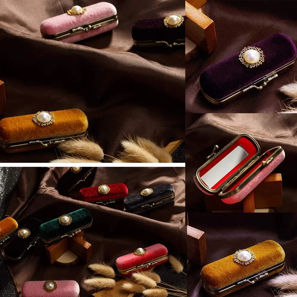 Cabilock Fashion Retro Velvet Lipstick Box Lip Balm Organizer Bag Durable Soft Cosmetic Storage Case with Mirror (Chocolate)