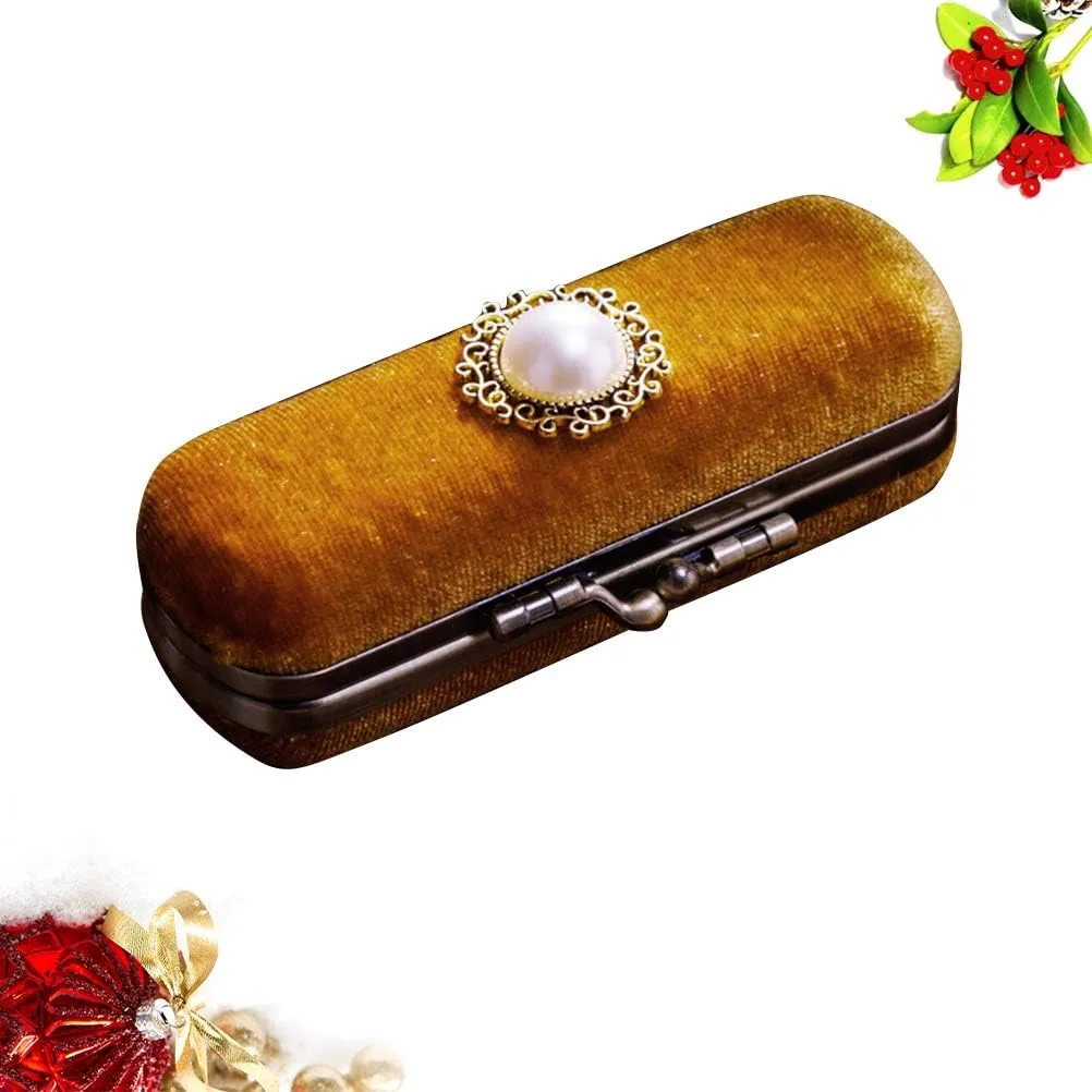 Cabilock Fashion Retro Velvet Lipstick Box Lip Balm Organizer Bag Durable Soft Cosmetic Storage Case with Mirror (Chocolate)