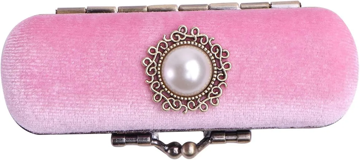 Cabilock Fashion Retro Velvet Lipstick Box Lip Balm Organizer Bag Durable Soft Cosmetic Storage Case with Mirror (Pink)