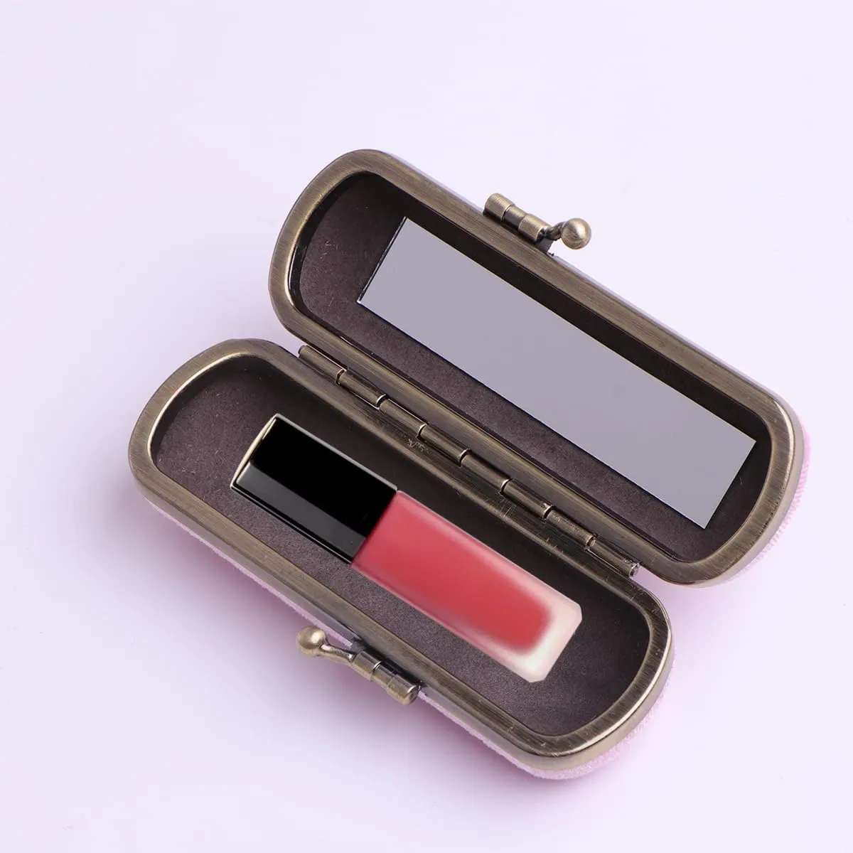 Cabilock Fashion Retro Velvet Lipstick Box Lip Balm Organizer Bag Durable Soft Cosmetic Storage Case with Mirror (Pink)