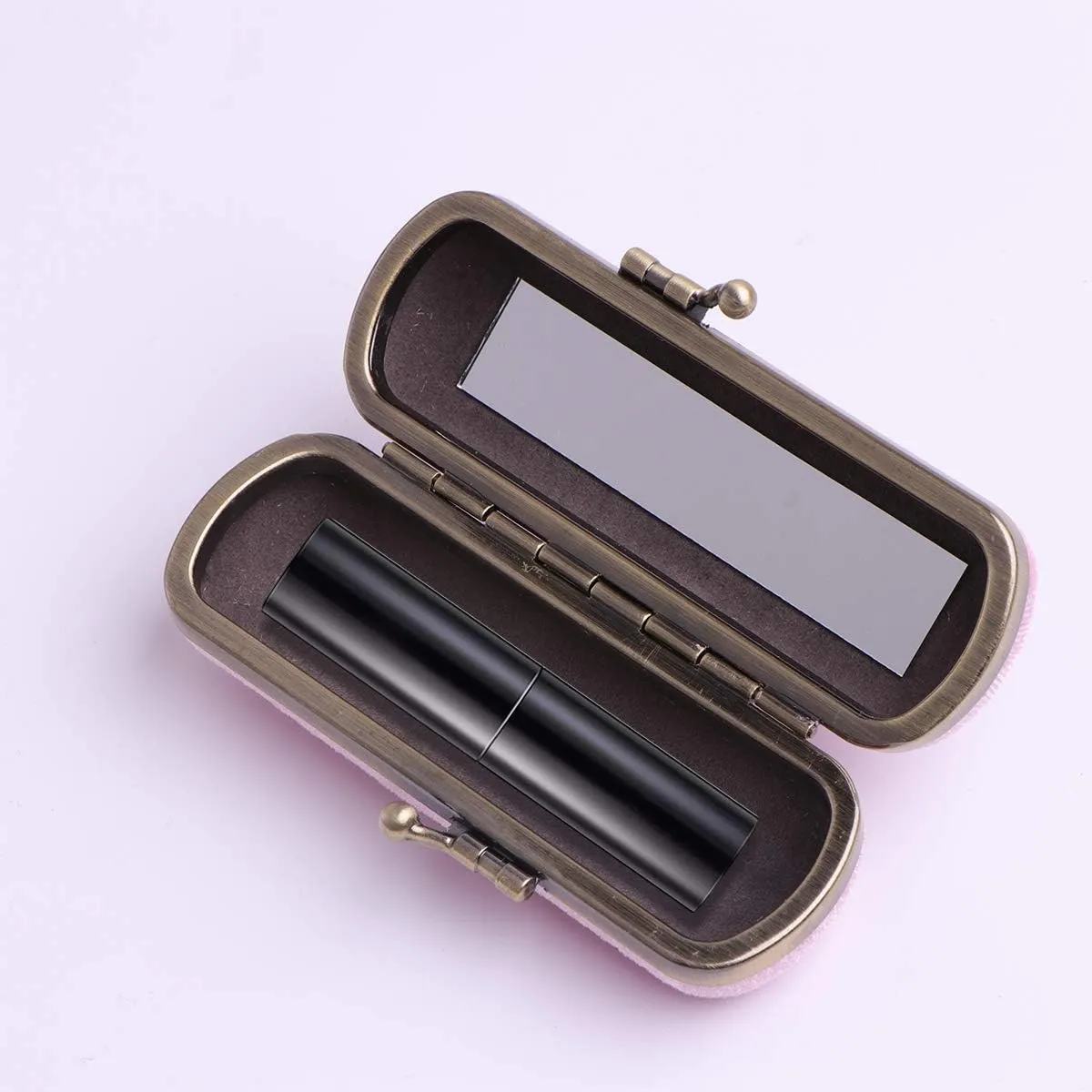 Cabilock Fashion Retro Velvet Lipstick Box Lip Balm Organizer Bag Durable Soft Cosmetic Storage Case with Mirror (Pink)