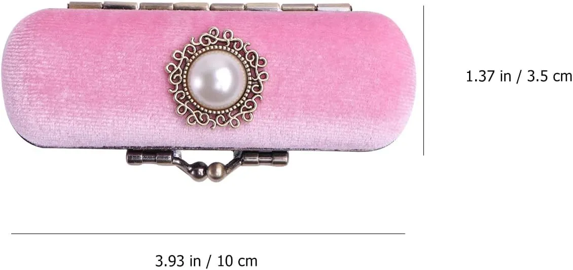 Cabilock Fashion Retro Velvet Lipstick Box Lip Balm Organizer Bag Durable Soft Cosmetic Storage Case with Mirror (Pink)