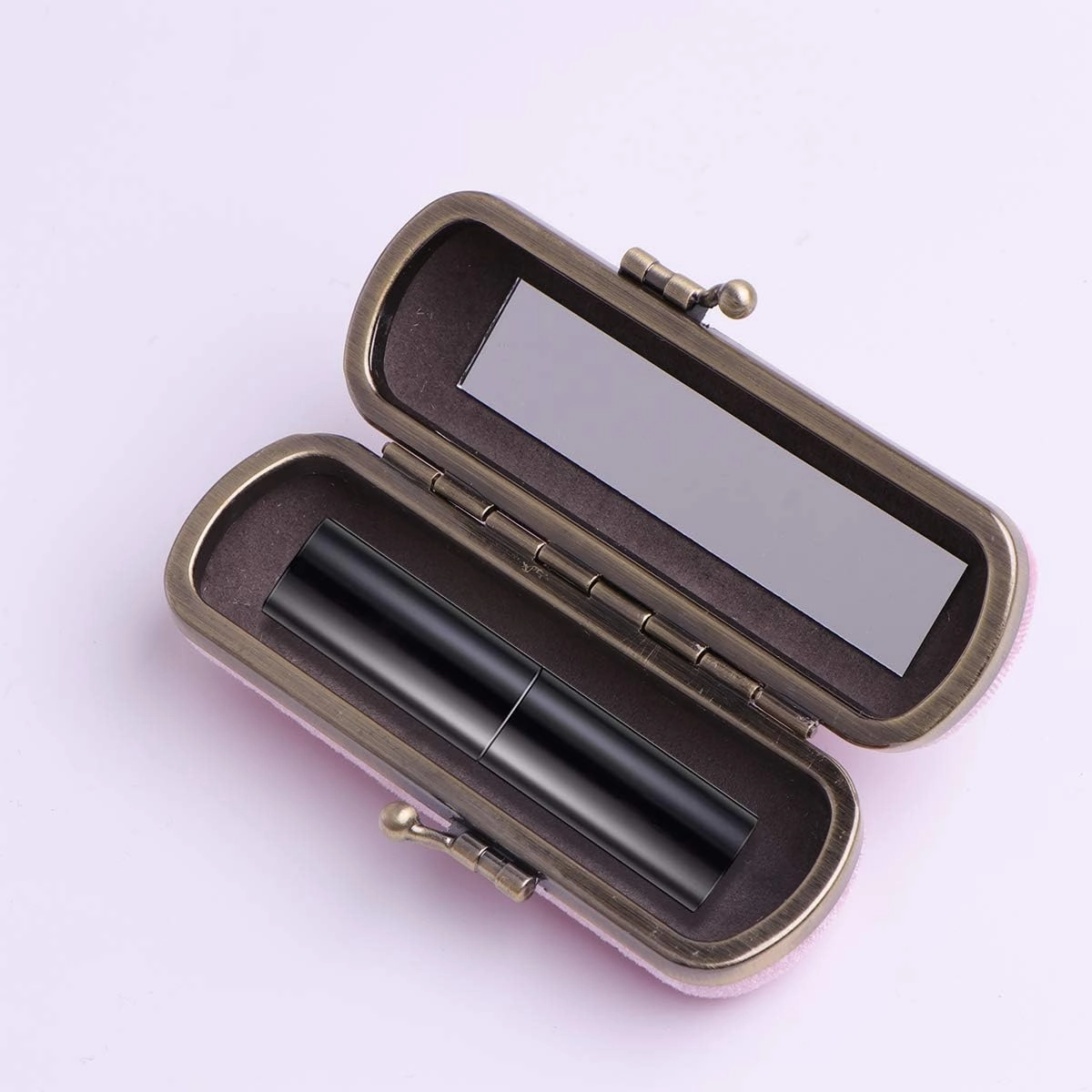 Cabilock Fashion Retro Velvet Lipstick Box Lip Balm Organizer Bag Durable Soft Cosmetic Storage Case with Mirror (Pink)
