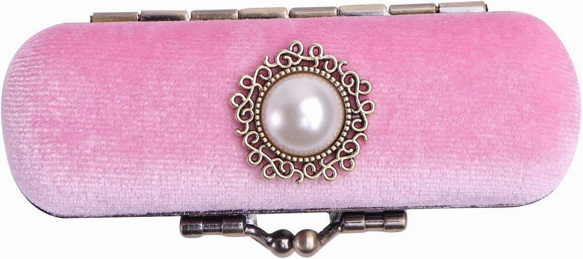 Cabilock Fashion Retro Velvet Lipstick Box Lip Balm Organizer Bag Durable Soft Cosmetic Storage Case with Mirror (Pink)